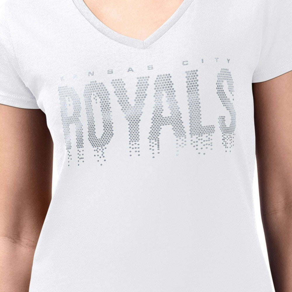 Kansas City Royals G-III 4Her by Carl Banks Women's Metallic Drop Lightweight V-Neck T-Shirt - White