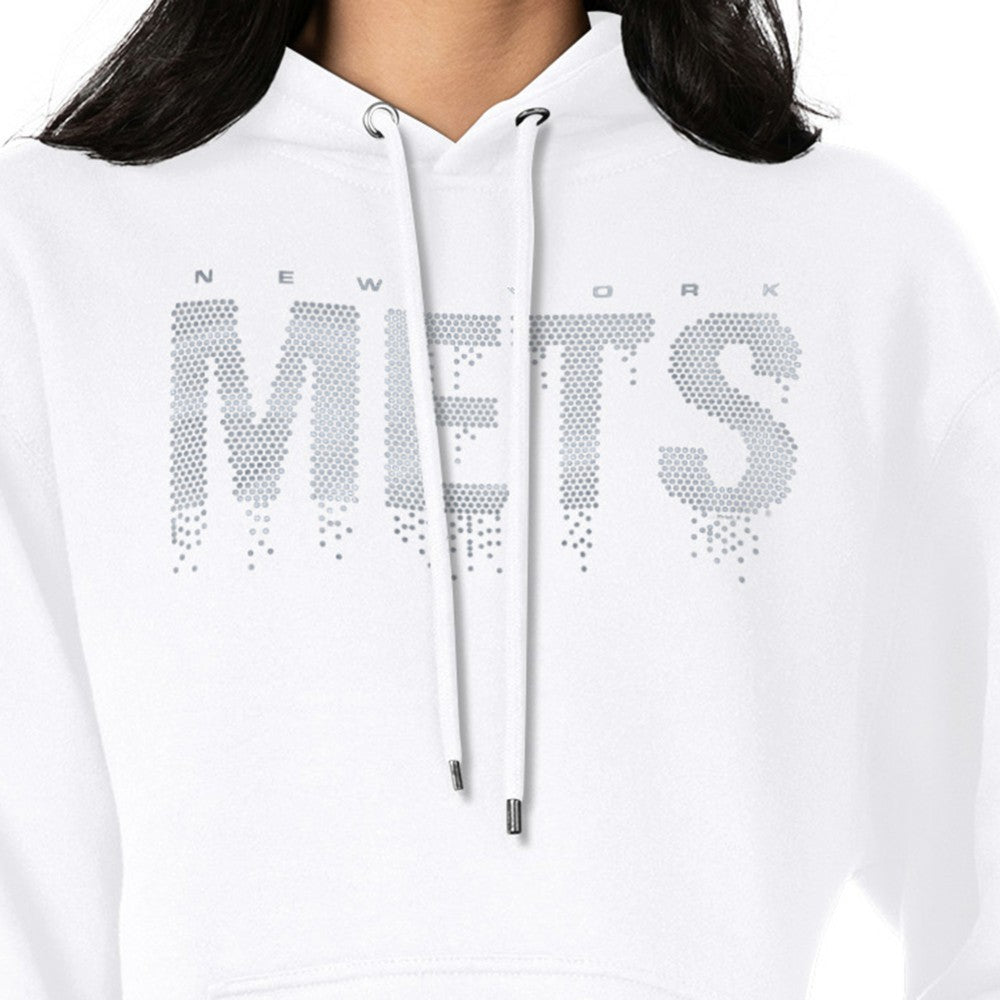 New York Mets G-III 4Her by Carl Banks Women's Metallic Drop Fleece Hoodie - White
