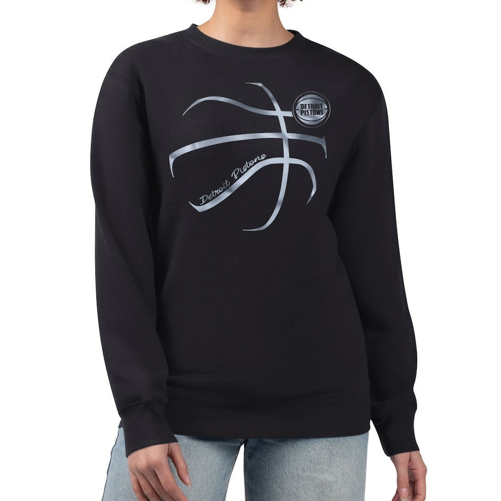 Detroit Pistons G-III 4Her by Carl Banks Women's Metallic Print Basketball Sketch Fleece Sweatshirt sale - Black online