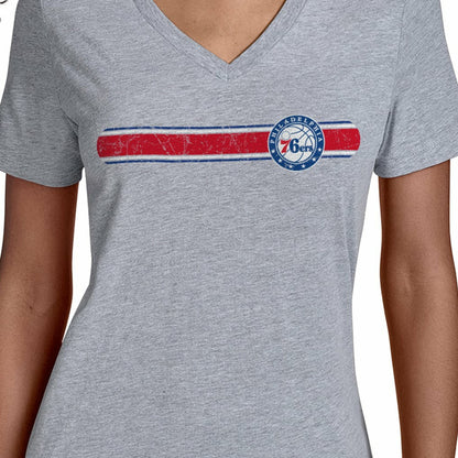 Philadelphia 76ers Starter Women's Team Stripe V-Neck T-Shirt - Gray outlet
