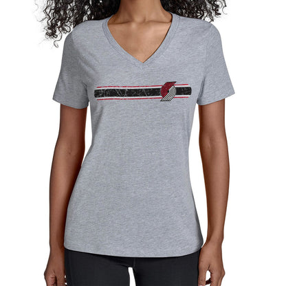 Portland Trail Blazers Starter Women's Team Stripe V-Neck T-Shirt - Gray cheap