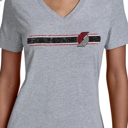 Portland Trail Blazers Starter Women's Team Stripe V-Neck T-Shirt - Gray cheap