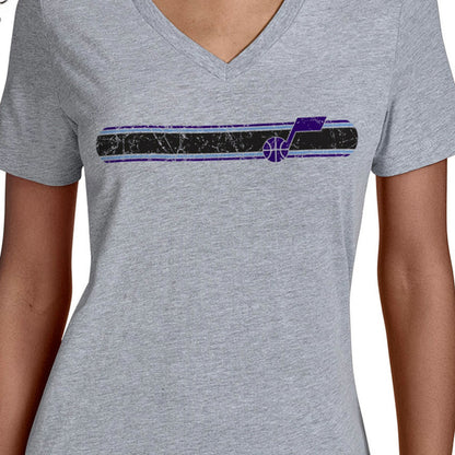 Utah Jazz Starter Women's Team Stripe V-Neck T-Shirt - Gray cheap