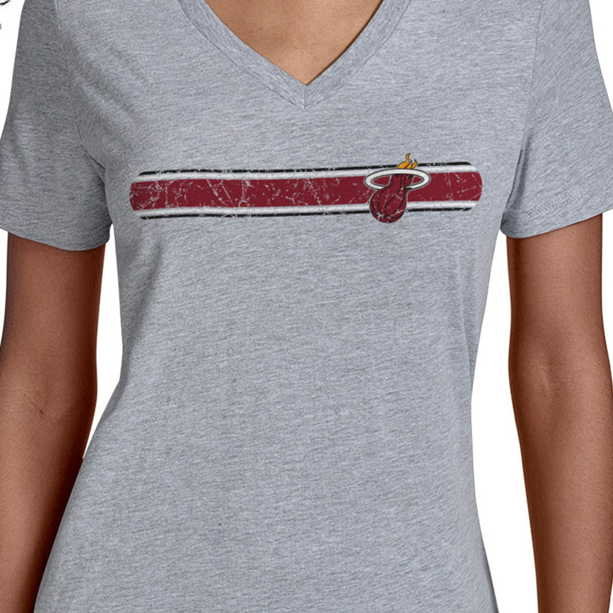 Miami Heat Starter Women's Team Stripe V-Neck T-Shirt - Gray cheap