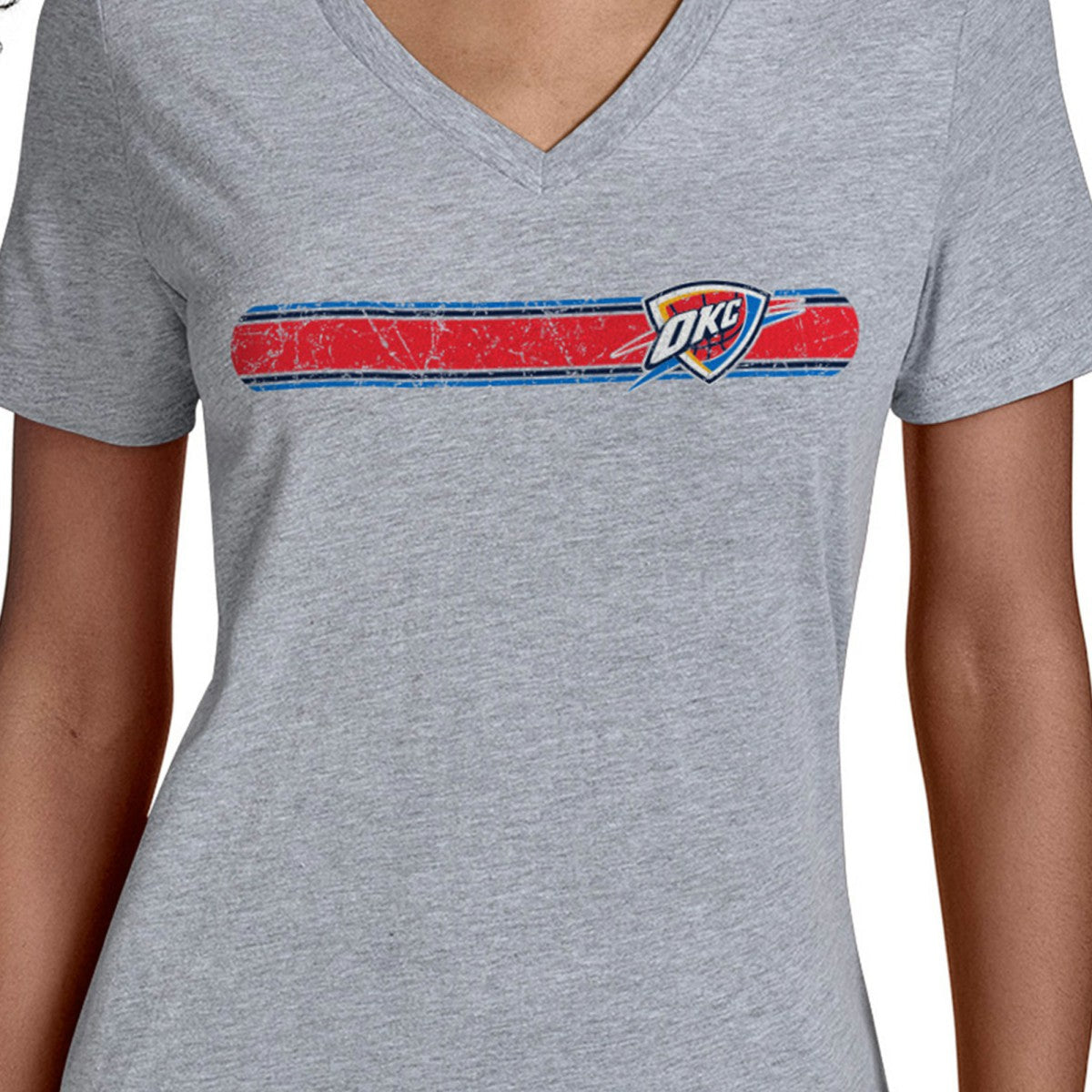 Oklahoma City Thunder Starter Women's Team Stripe V-Neck T-Shirt - Gray discount