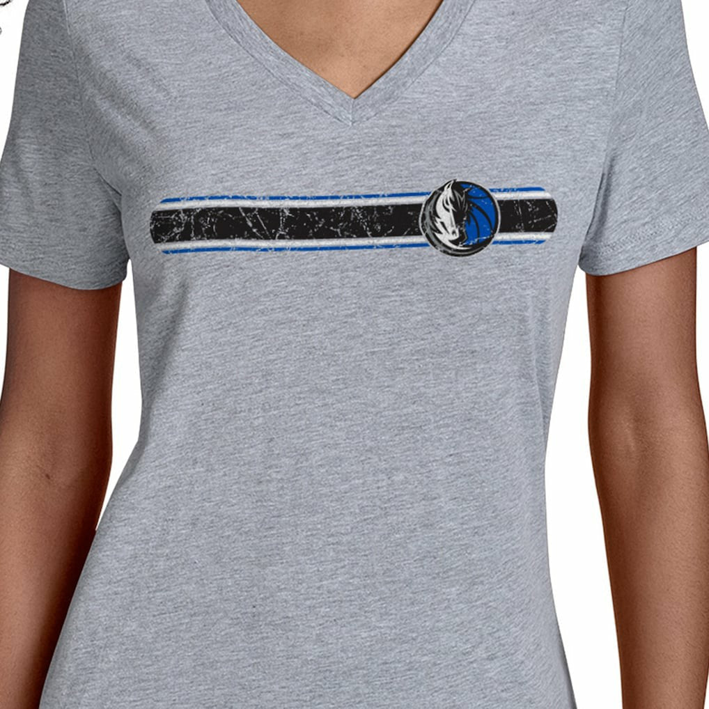 Dallas Mavericks Starter Women's Team Stripe V-Neck T-Shirt sale - Gray for sale