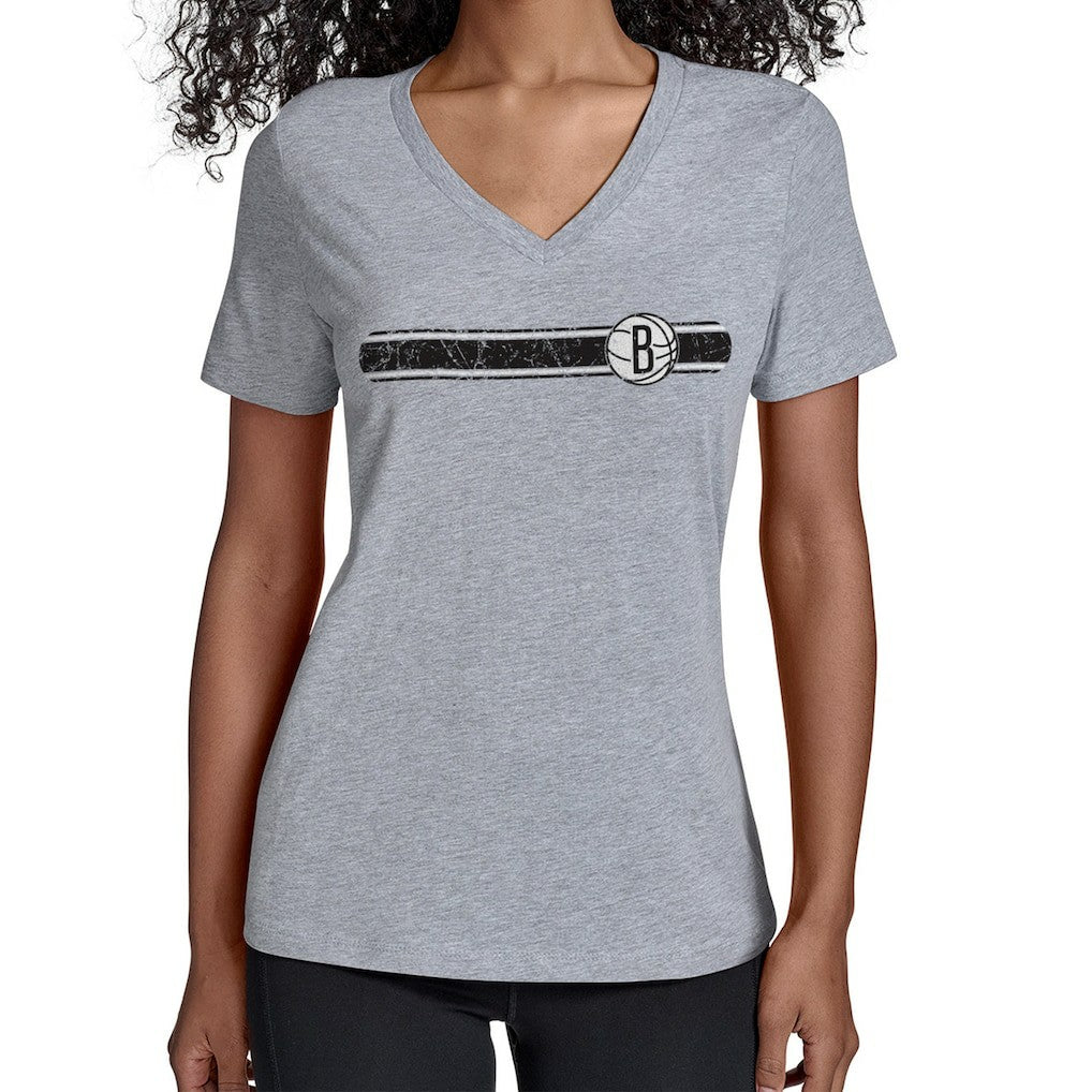 Brooklyn Nets Starter Women's Team Stripe V-Neck T-Shirt - Gray shop