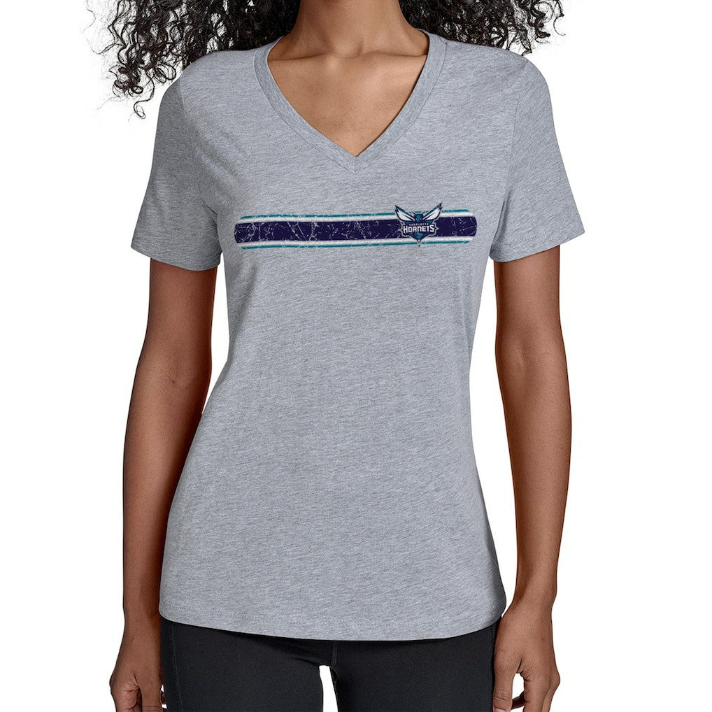 Charlotte Hornets Starter Women's Team Stripe V-Neck T-Shirt - Gray for sale