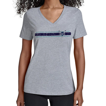 Charlotte Hornets Starter Women's Team Stripe V-Neck T-Shirt - Gray for sale