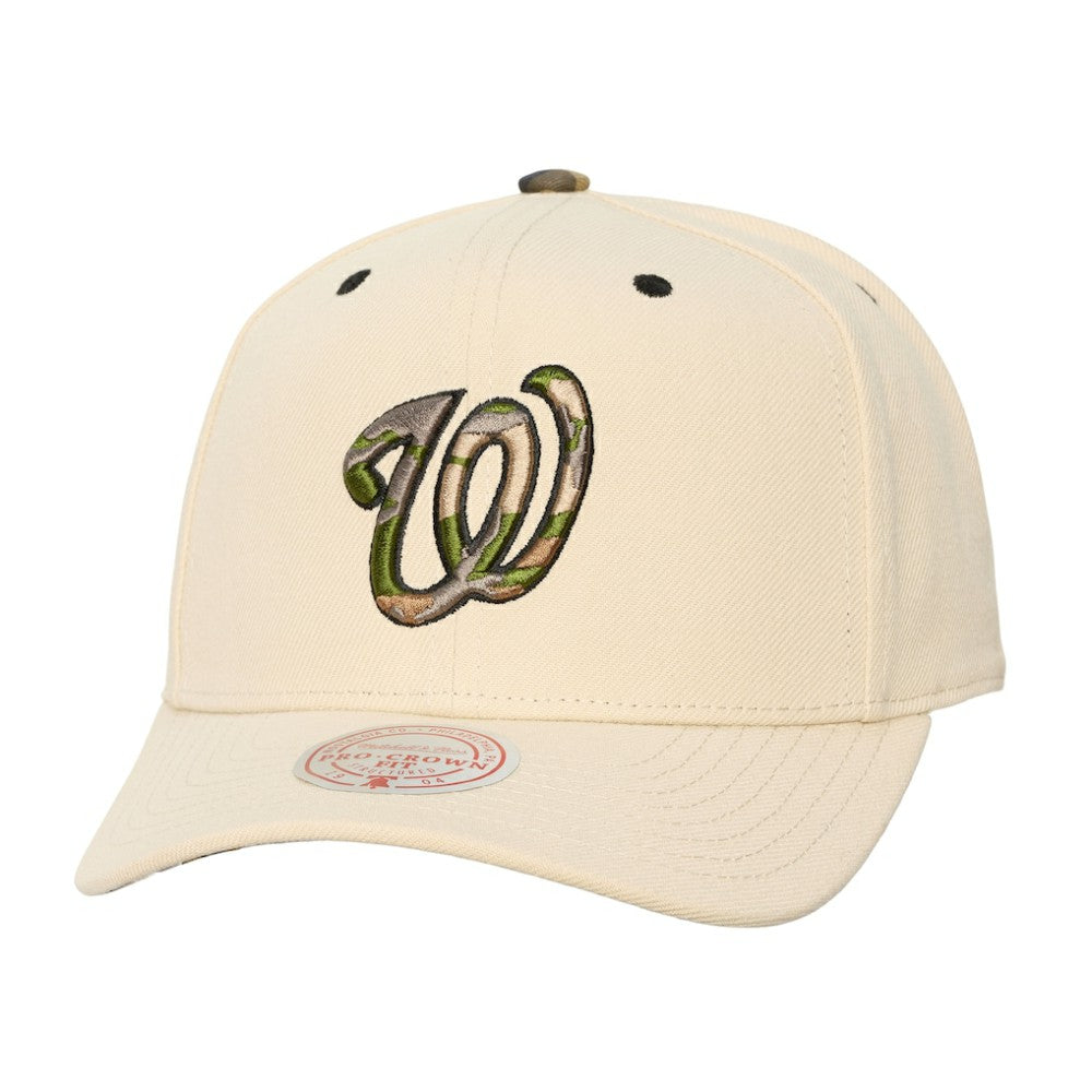 Washington Nationals Unisex Camo Logo Pro Crown Snapback Hat - Cream | Mitchell & Ness