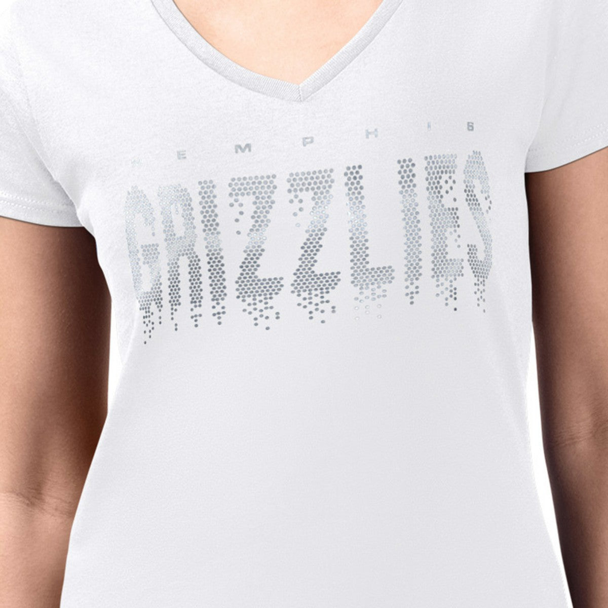Memphis Grizzlies G-III 4Her by Carl Banks Women's Super-Slim-Fit Metallic Drop Lightweight V-Neck T-Shirt - White discount