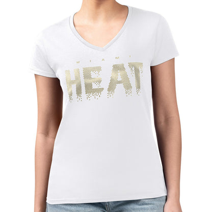Miami Heat G-III 4Her by Carl Banks Women's Super-Slim-Fit Metallic Drop Lightweight V-Neck T-Shirt - White cheap