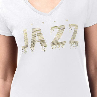 Utah Jazz G-III 4Her by Carl Banks Women's Super-Slim-Fit Metallic Drop Lightweight V-Neck T-Shirt - White on sale