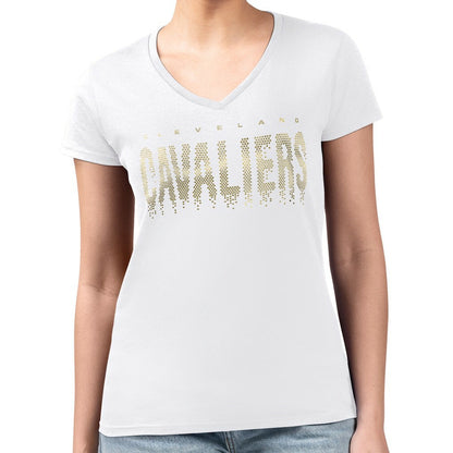 Cleveland Cavaliers G-III 4Her by Carl Banks Women's Super-Slim-Fit Metallic Drop Lightweight V-Neck T-Shirt sale - White sale