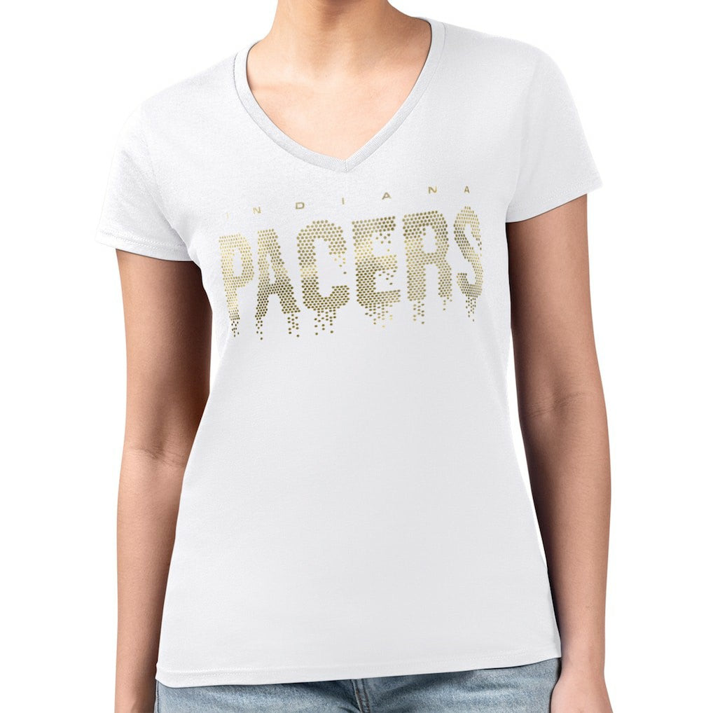 Indiana Pacers G-III 4Her by Carl Banks Women's Super-Slim-Fit Metallic Drop Lightweight V-Neck T-Shirt - White cheap