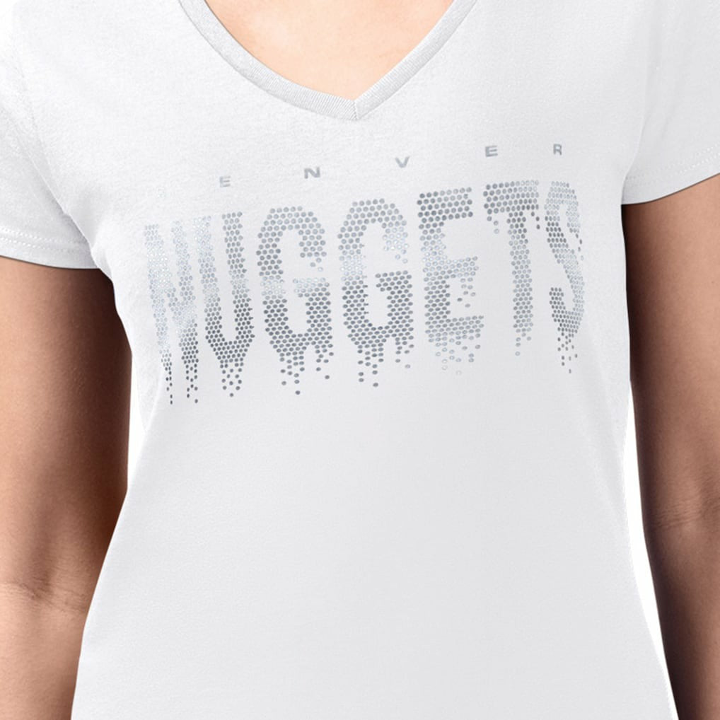 Denver Nuggets G-III 4Her by Carl Banks Women's Super-Slim-Fit Metallic Drop Lightweight V-Neck T-Shirt sale - White online
