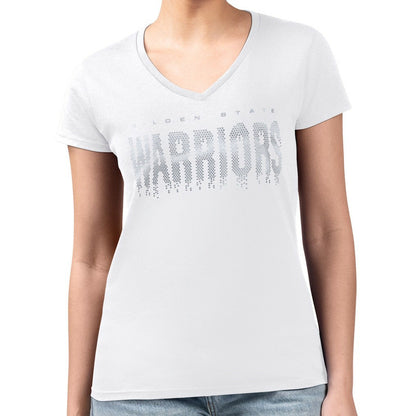 Golden State Warriors G-III 4Her by Carl Banks Women's Super-Slim-Fit Metallic Drop Lightweight V-Neck T-Shirt sale - White for sale