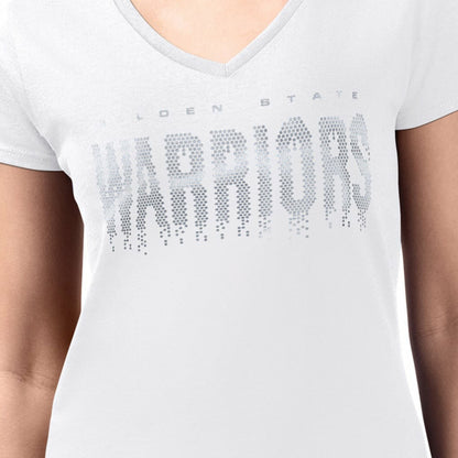 Golden State Warriors G-III 4Her by Carl Banks Women's Super-Slim-Fit Metallic Drop Lightweight V-Neck T-Shirt sale - White for sale