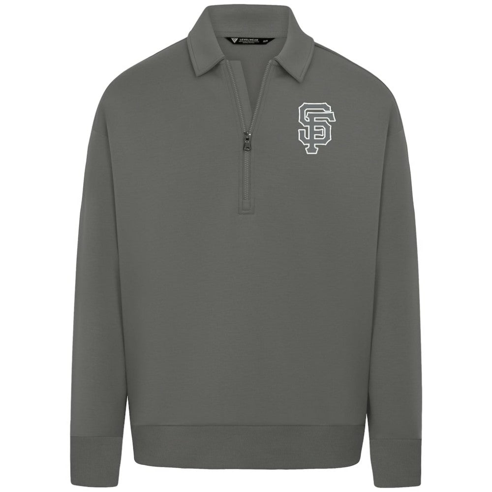 San Francisco Giants Levelwear Luxe Signature Quarter-Zip Chenille Logo Tri-Blend Sweatshirt - Gray