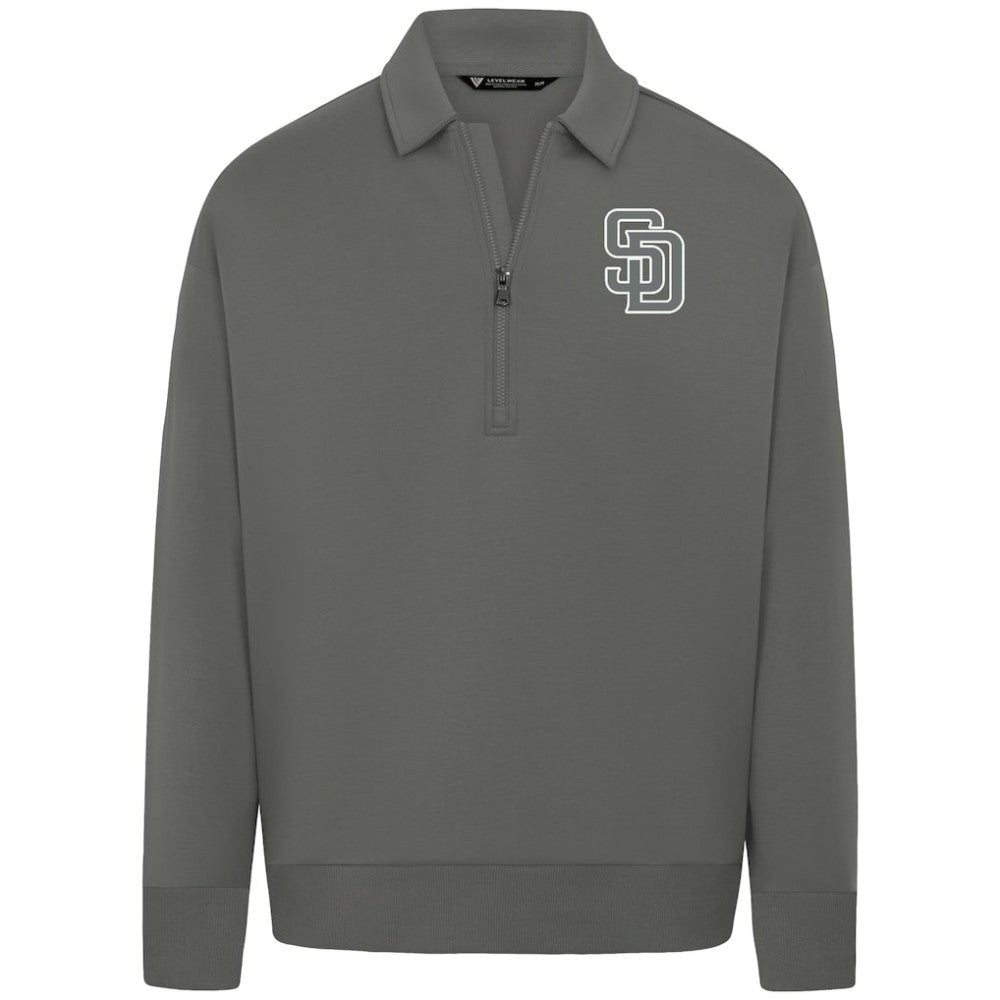 San Diego Padres Levelwear Luxe Signature Quarter-Zip Chenille Logo Tri-Blend Sweatshirt - Gray