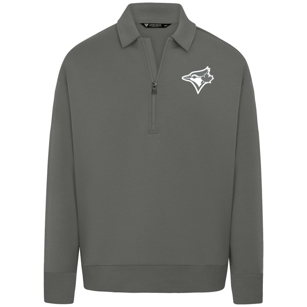 Toronto Blue Jays Levelwear Luxe Signature Quarter-Zip Chenille Logo Tri-Blend Sweatshirt - Gray