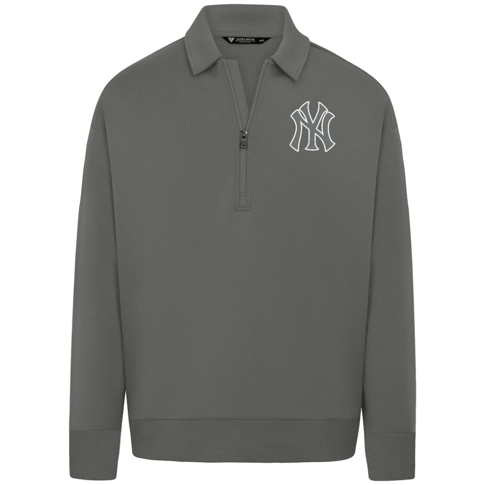 New York Yankees Levelwear Luxe Signature Quarter-Zip Chenille Logo Tri-Blend Sweatshirt - Gray