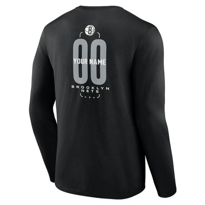 Brooklyn Nets Center Court Name & Number Custom Long Sleeve T-Shirt - Black on sale