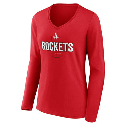 Houston Rockets Women's Center Court Name & Number Custom Long Sleeve V-Neck T-Shirt - Red shop