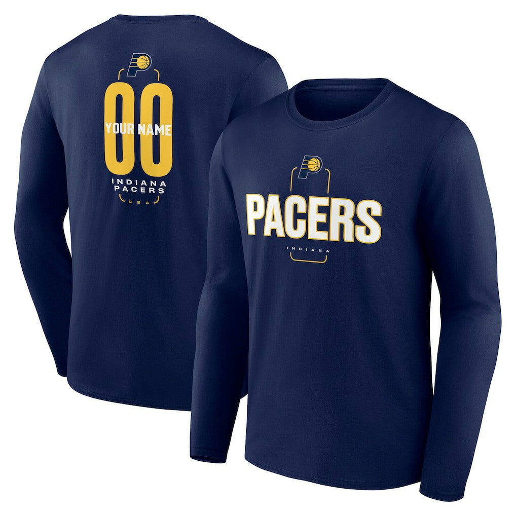 Indiana Pacers Center Court Name & Number Custom Long Sleeve T-Shirt - Navy for sale