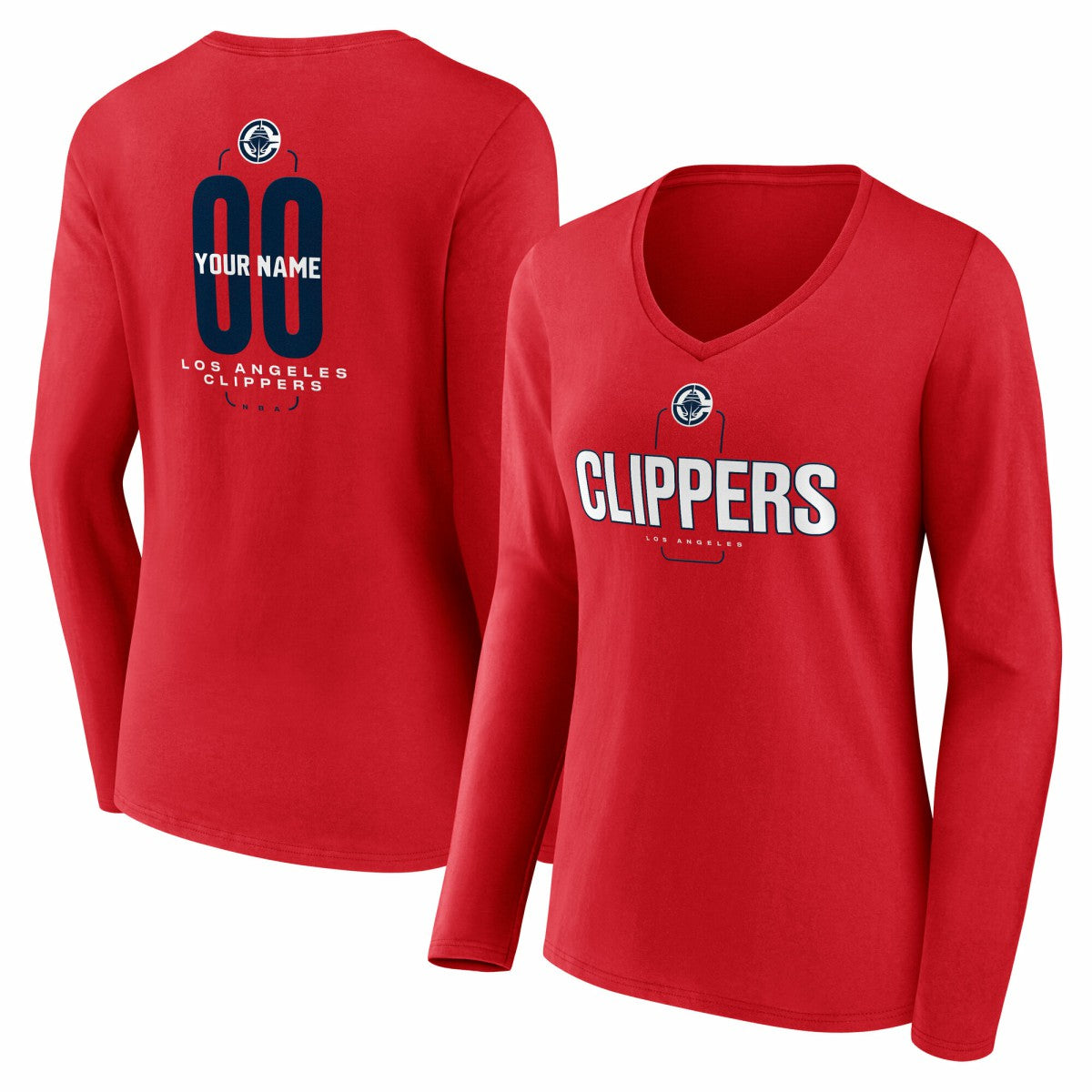 LA Clippers Women's Center Court Name & Number Custom Long Sleeve V-Neck T-Shirt - Red discount