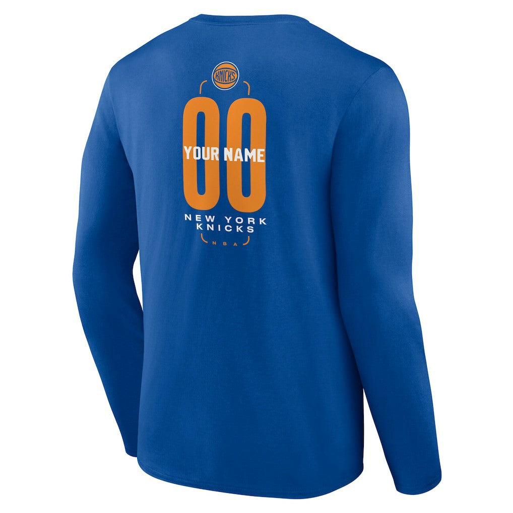 New York Knicks Center Court Name & Number Custom Long Sleeve T-Shirt - Blue discount