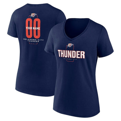 Oklahoma City Thunder Women's Center Court Name & Number Custom V-Neck T-Shirt - Navy shop