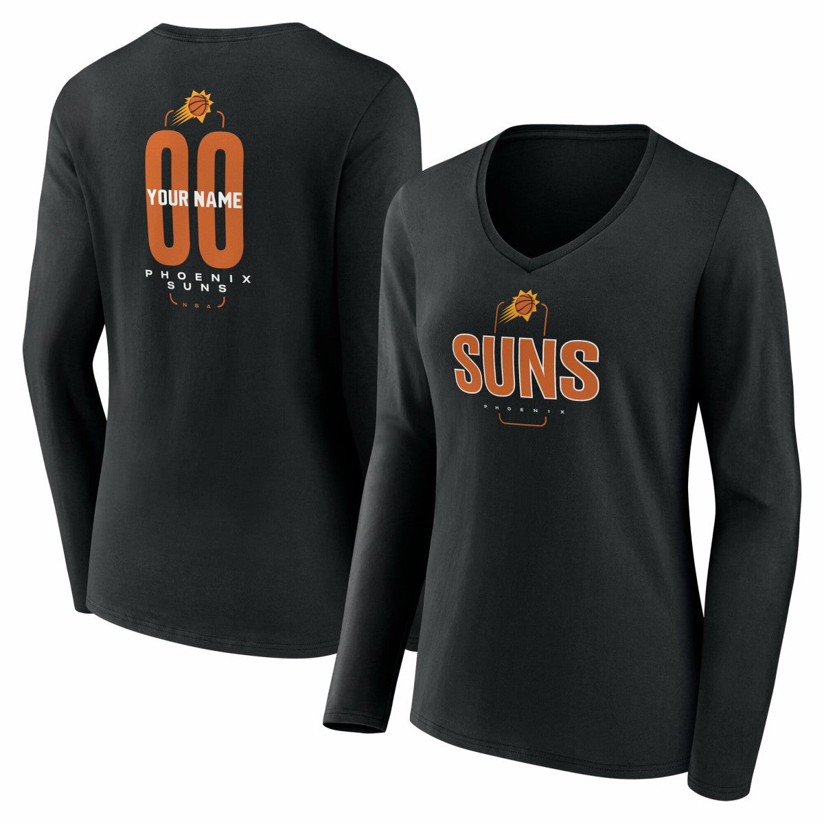 Phoenix Suns Women's Center Court Name & Number Custom Long Sleeve V-Neck T-Shirt - Black cheap