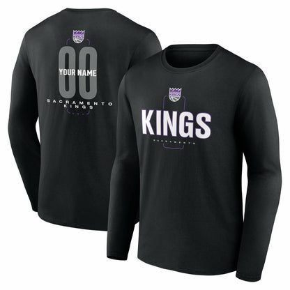 Sacramento Kings Center Court Name & Number Custom Long Sleeve T-Shirt - Black on sale