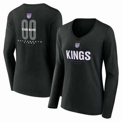Sacramento Kings Women's Center Court Name & Number Custom Long Sleeve V-Neck T-Shirt - Black online
