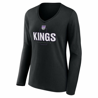 Sacramento Kings Women's Center Court Name & Number Custom Long Sleeve V-Neck T-Shirt - Black online
