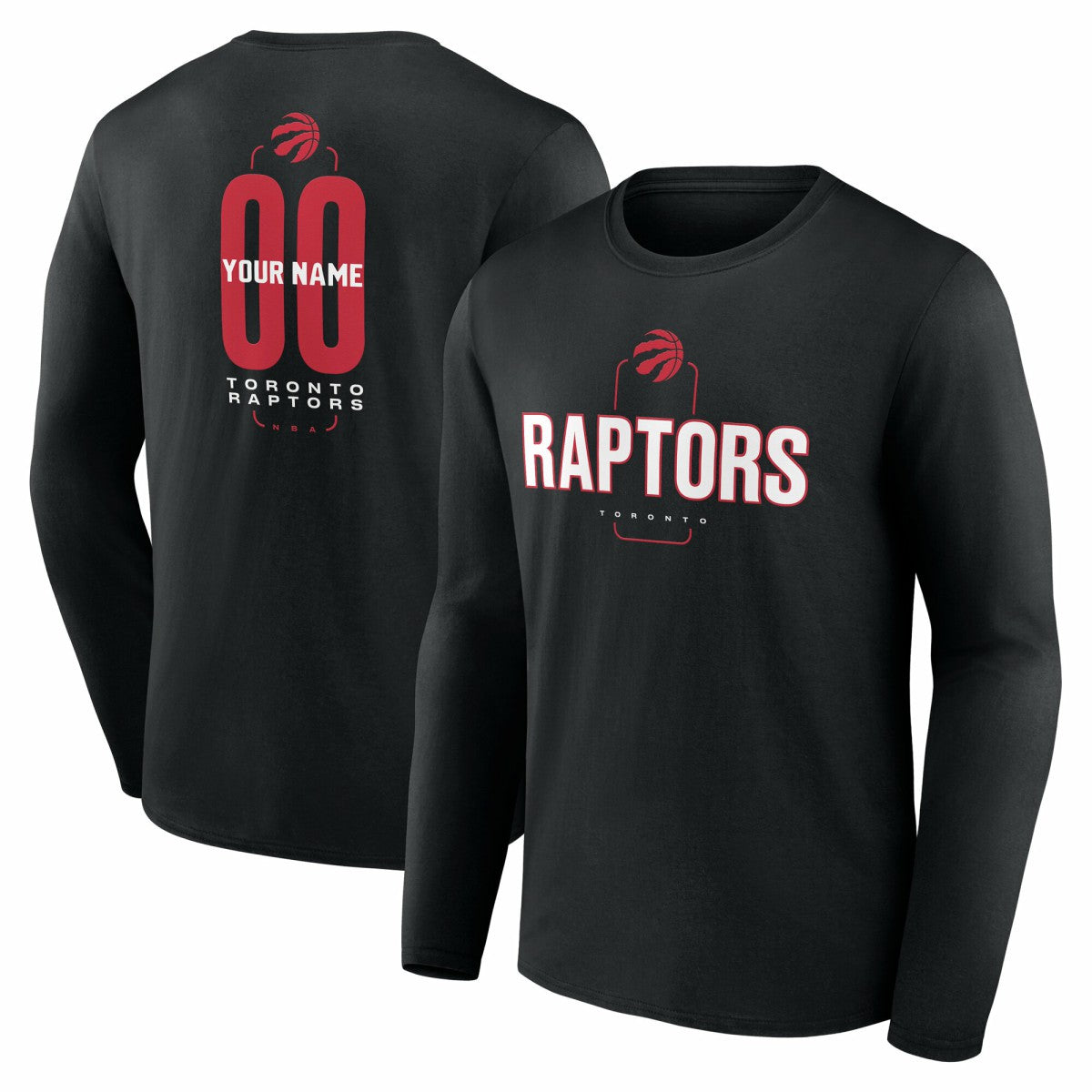 Toronto Raptors Center Court Name & Number Custom Long Sleeve T-Shirt - Black for sale