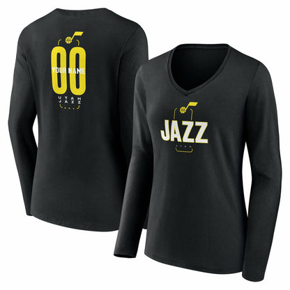 Utah Jazz Women's Center Court Name & Number Custom Long Sleeve V-Neck T-Shirt - Black online