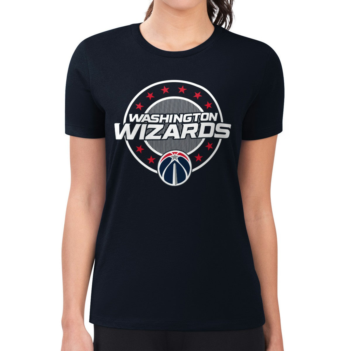 Washington Wizards G-III 4Her by Carl Banks Women's Super-Slim Lightweight Pinstripe Circle Graphic T-Shirt - Navy on sale