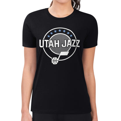 Utah Jazz G-III 4Her by Carl Banks Women's Super-Slim Lightweight Pinstripe Circle Graphic T-Shirt - Black sale