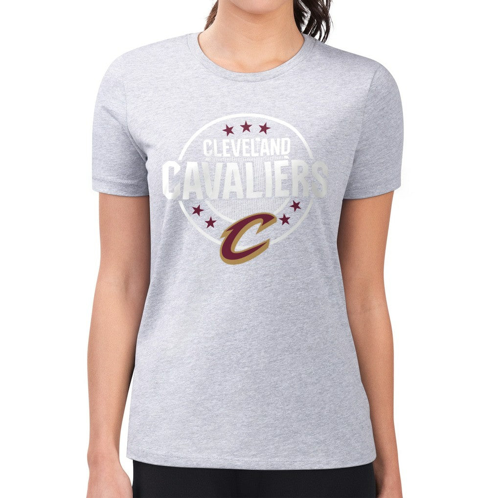 Cleveland Cavaliers G-III 4Her by Carl Banks Women's Super-Slim Lightweight Pinstripe Circle Graphic T-Shirt sale - Gray discount