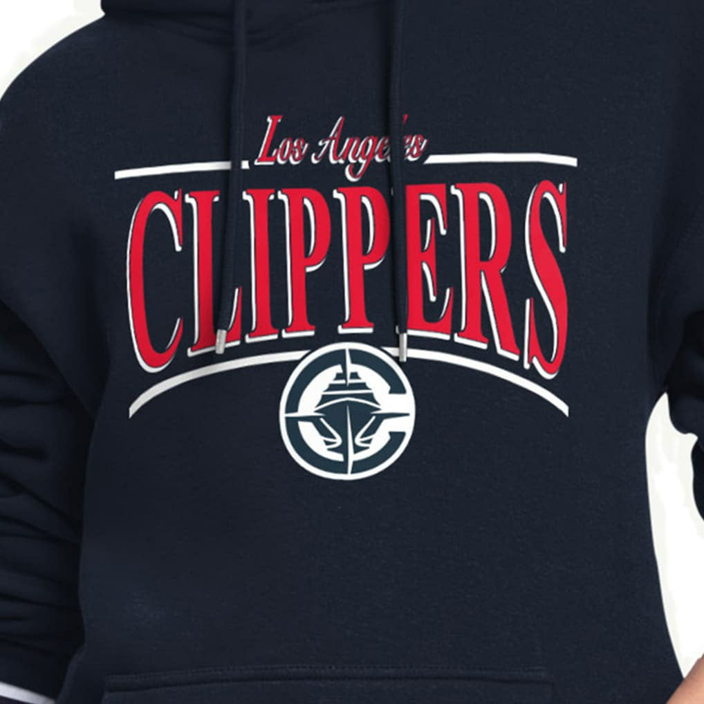 LA Clippers Starter Women's Arch Stripe Fleece Hoodie - Navy on sale