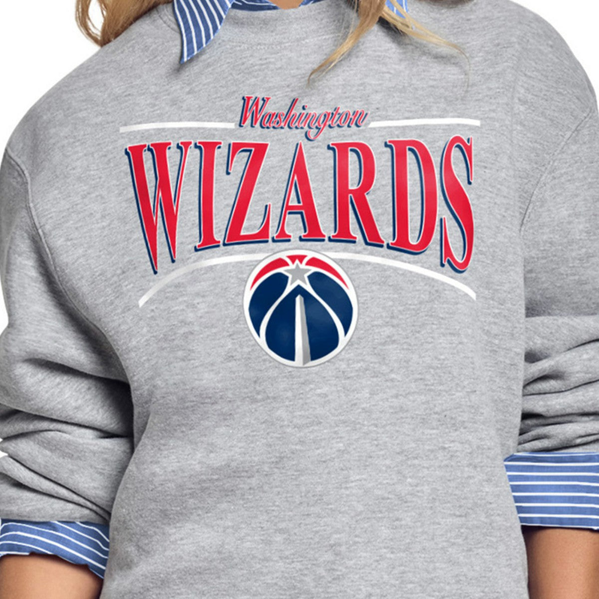 Washington Wizards Starter Women's Arch Stripe Fleece Crewneck Sweatshirt - Gray shop