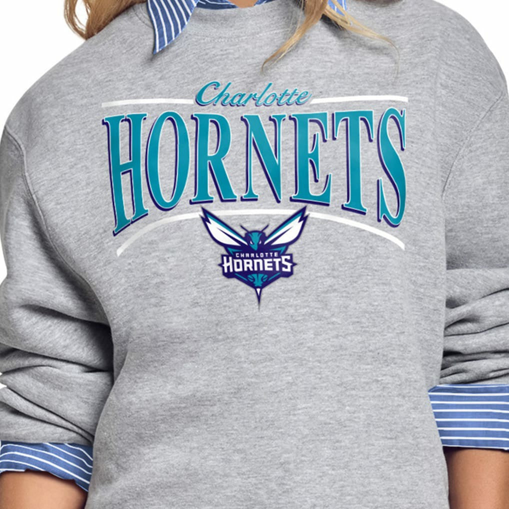 Charlotte Hornets Starter Women's Arch Stripe Fleece Crewneck Sweatshirt - Gray for sale