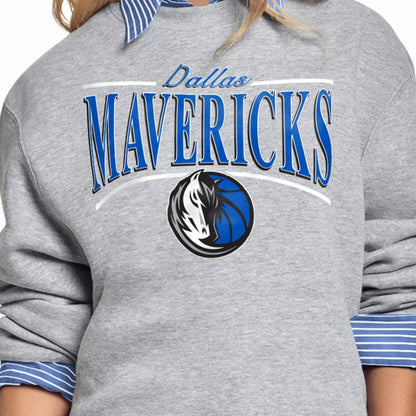 Dallas Mavericks Starter Women's Arch Stripe Fleece Crewneck Sweatshirt sale - Gray shop