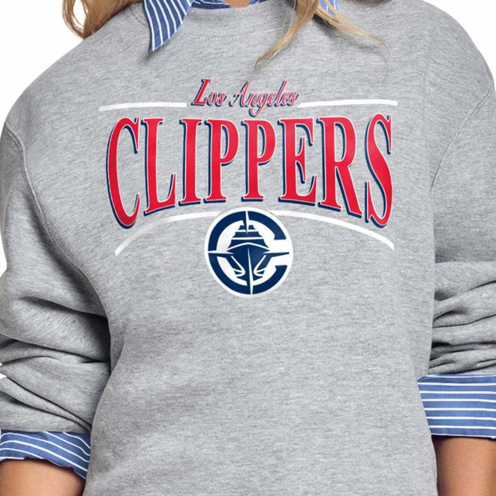 LA Clippers Starter Women's Arch Stripe Fleece Crewneck Sweatshirt - Gray on sale