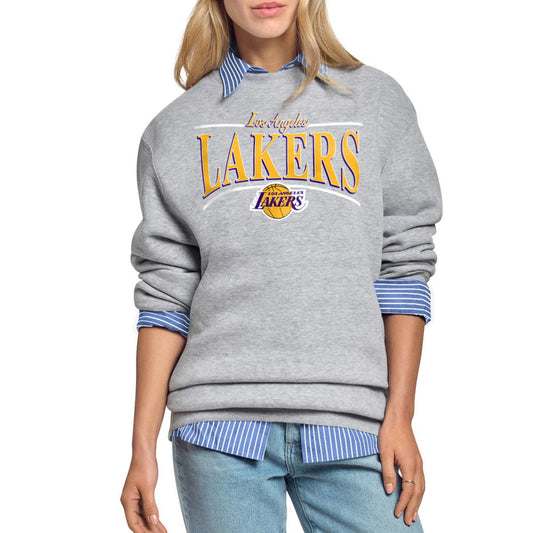 Los Angeles Lakers Starter Women's Arch Stripe Fleece Crewneck Sweatshirt - Gray on sale