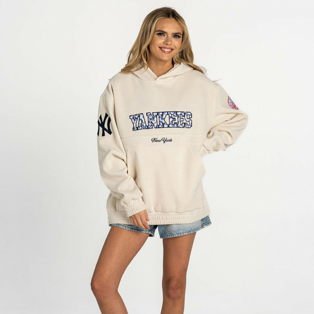 New York Yankees The Wild Collective Women's Oversized Cord Hoodie - Cream