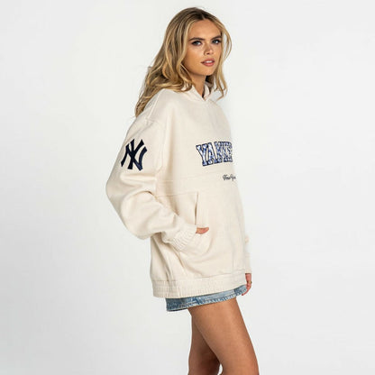 New York Yankees The Wild Collective Women's Oversized Cord Hoodie - Cream