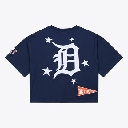 Detroit Tigers Women's Pep Rally Cropped Boxy T-Shirt - Navy | Mitchell & Ness